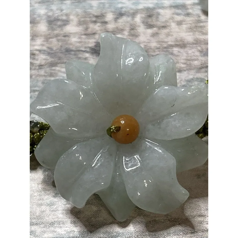 Jade Jadeite Flower Slide Bracelet Beads Cord Adjustable white yellow Green NWOT